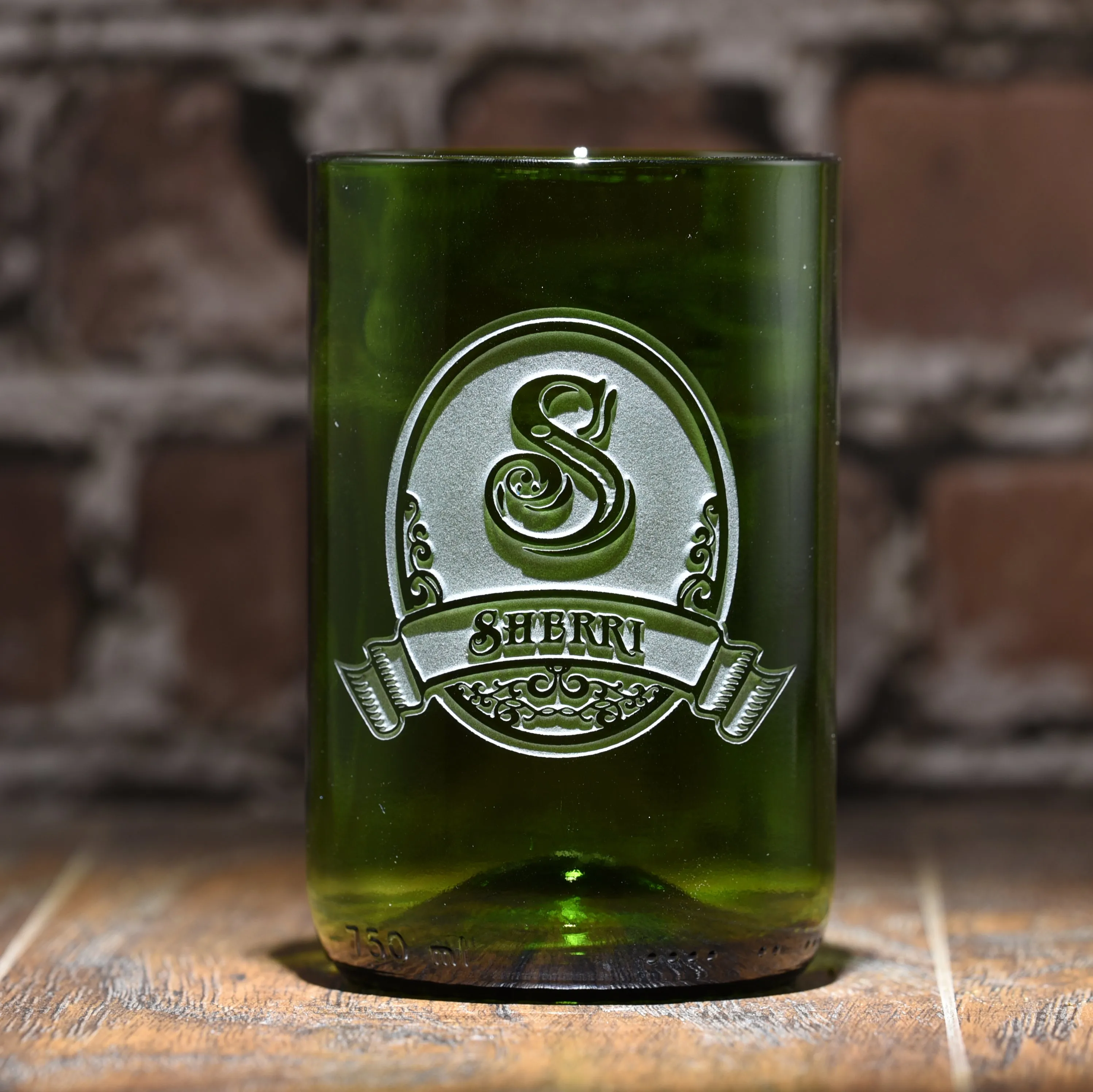 Engraved Green Recycled Wine Bottle Glass Tumbler