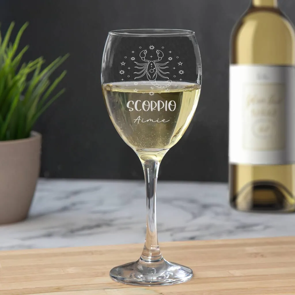 Engraved Zodiac Signs Design Wine Glass