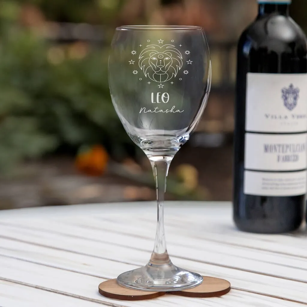 Engraved Zodiac Signs Design Wine Glass