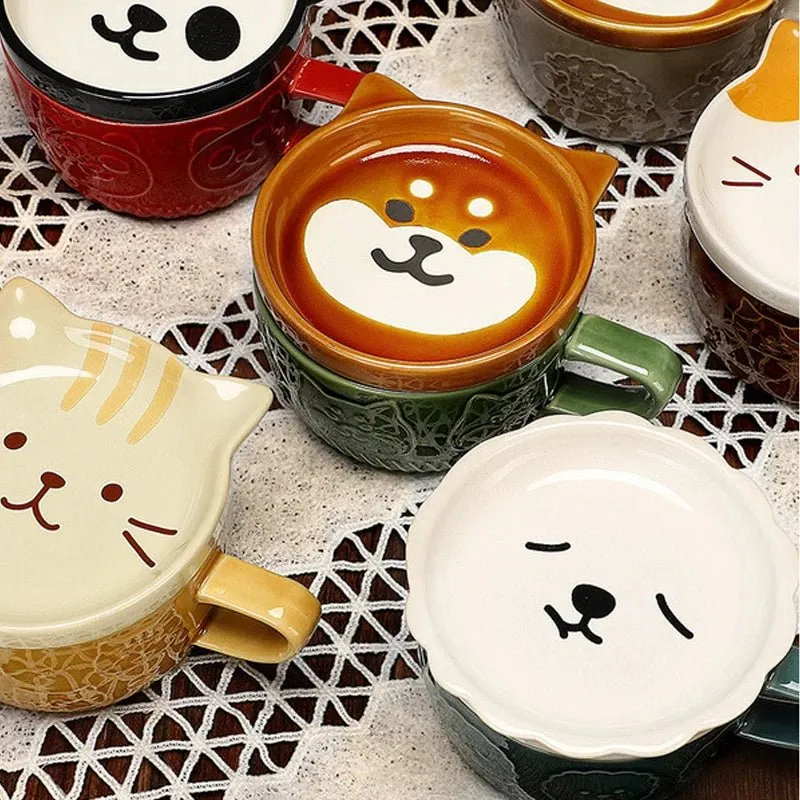 European Animal Ceramic Coffee Cup with Lid