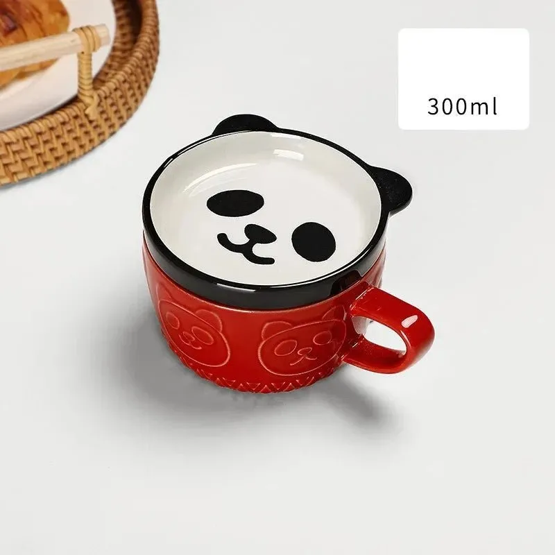 European Animal Ceramic Coffee Cup with Lid