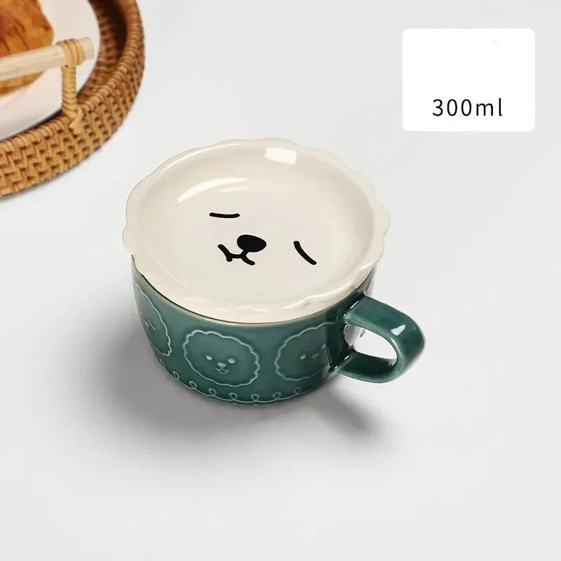 European Animal Ceramic Coffee Cup with Lid