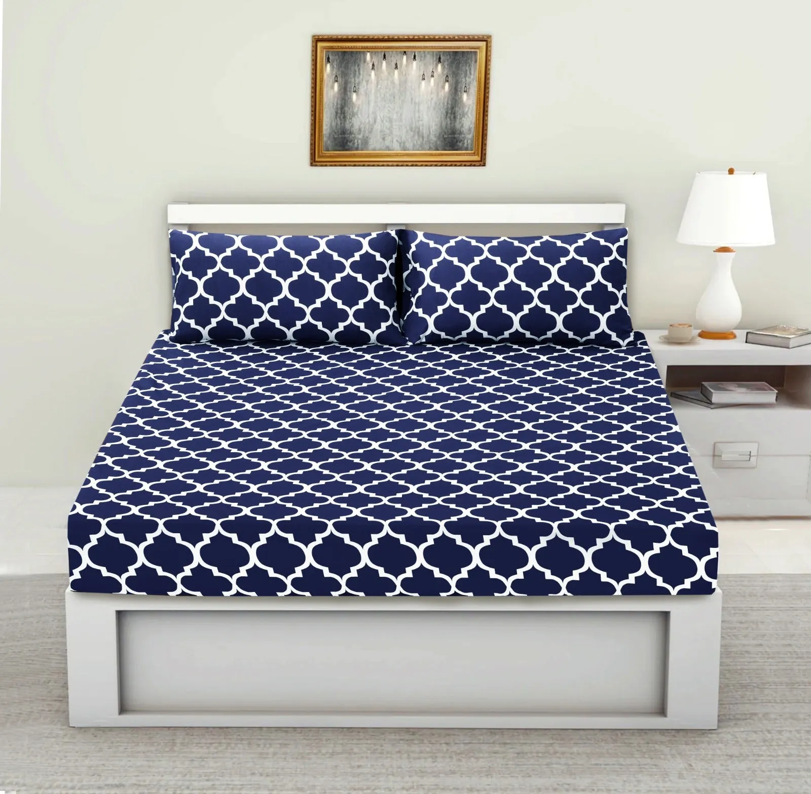 Fitted Bed Sheet-Blue Geometric