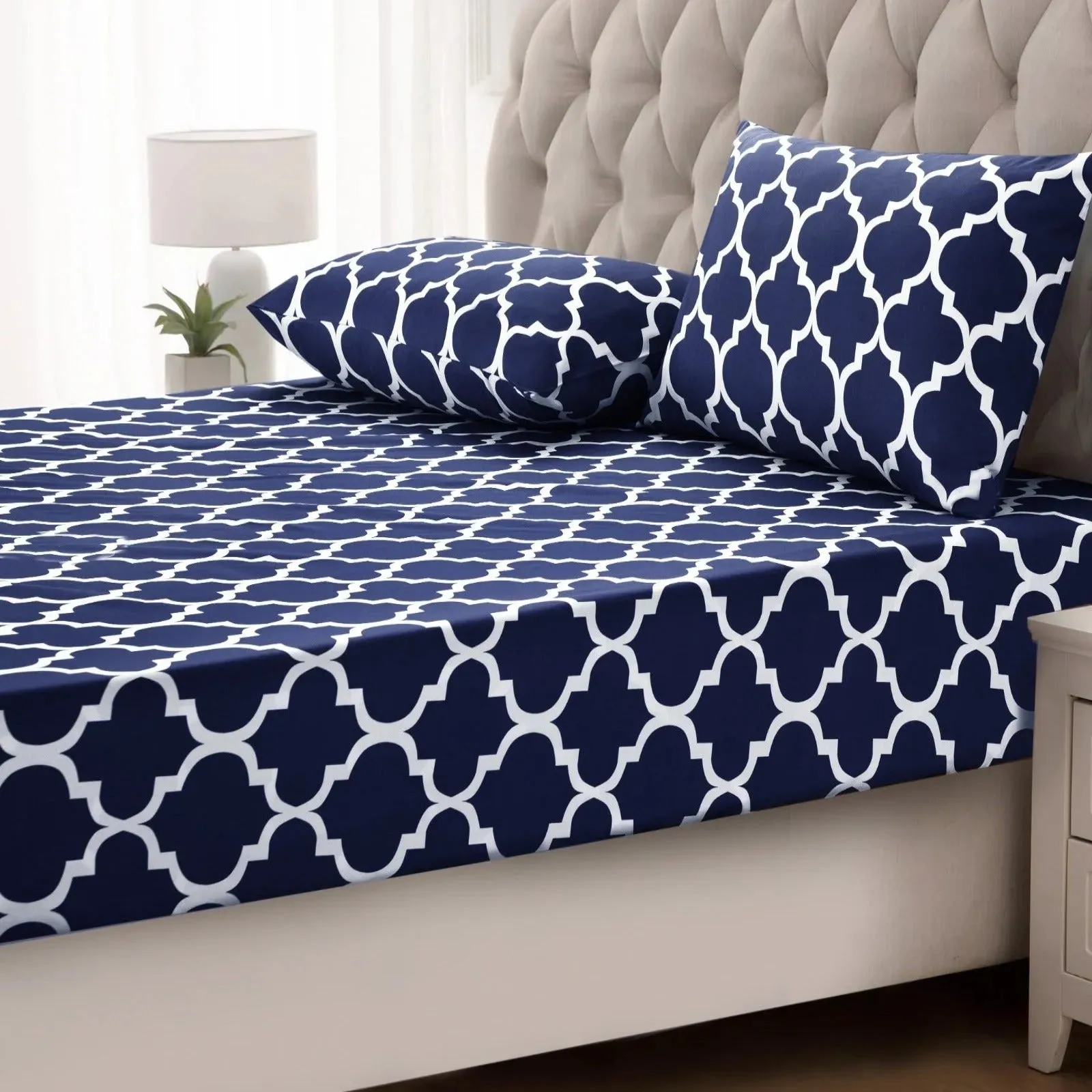 Fitted Bed Sheet-Blue Geometric