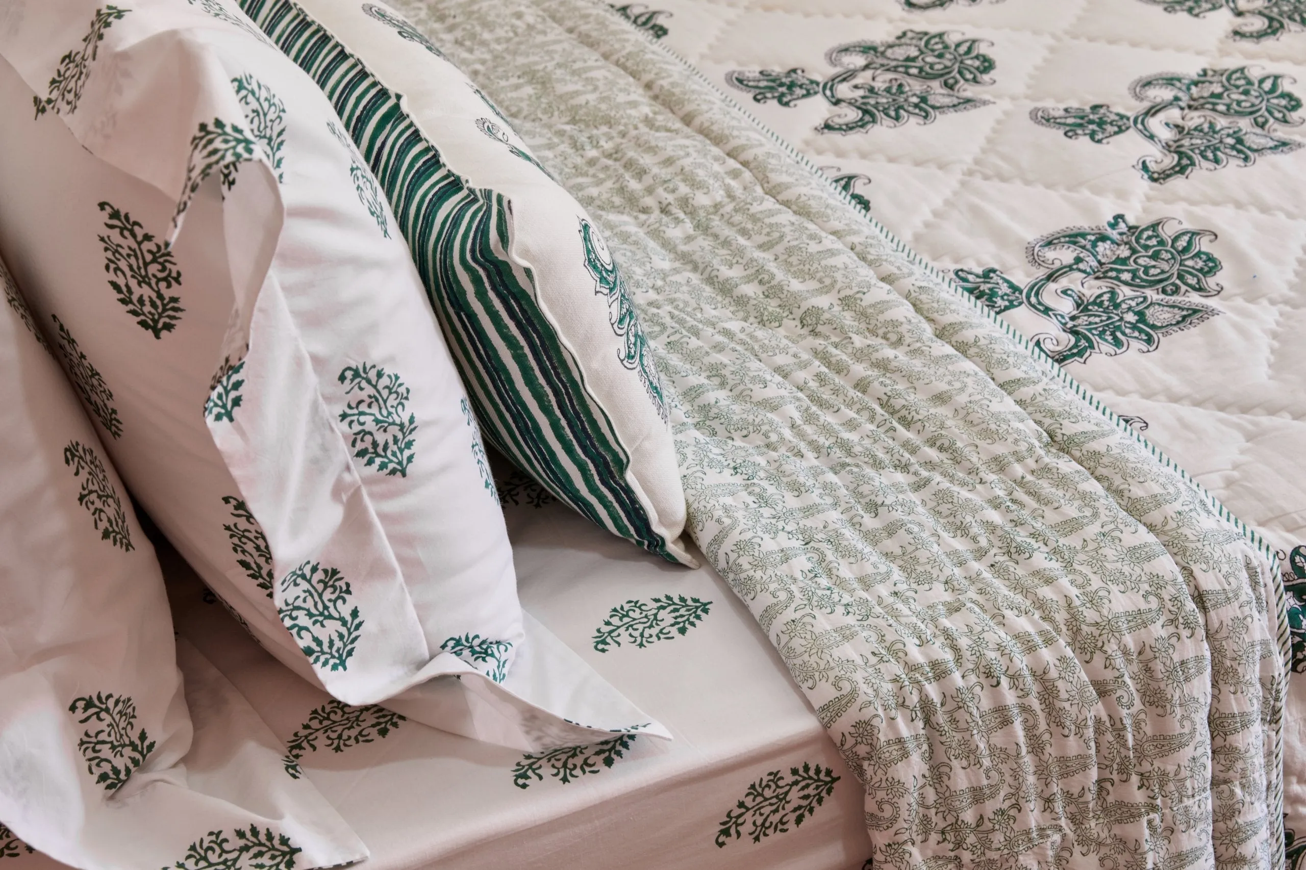 Fitted Sheet Udaipur Green 180x200cm