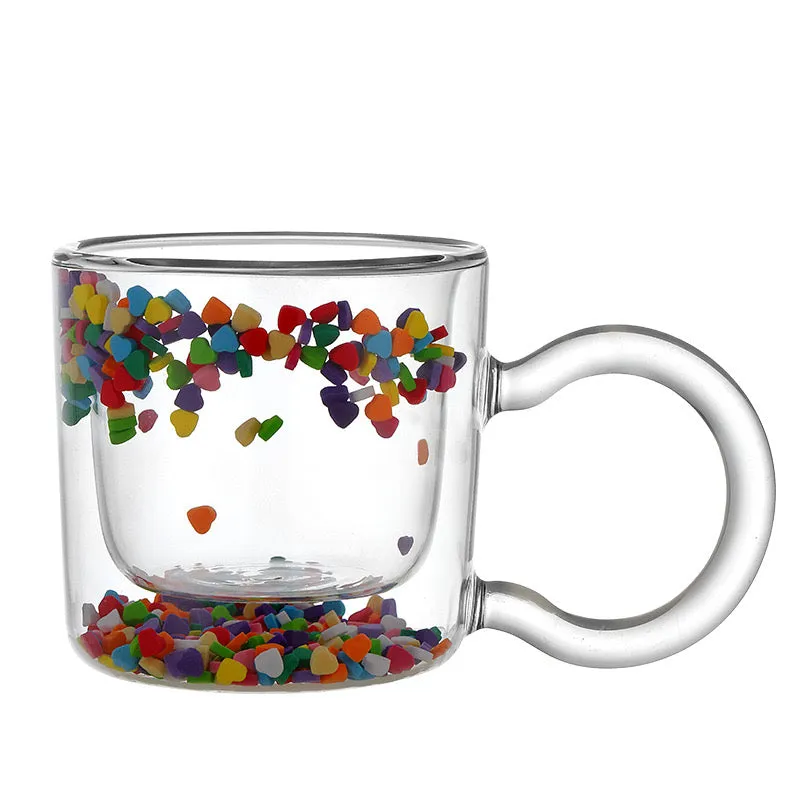 FLOATING HEART INSULATED DOUBLE GLASS MUG