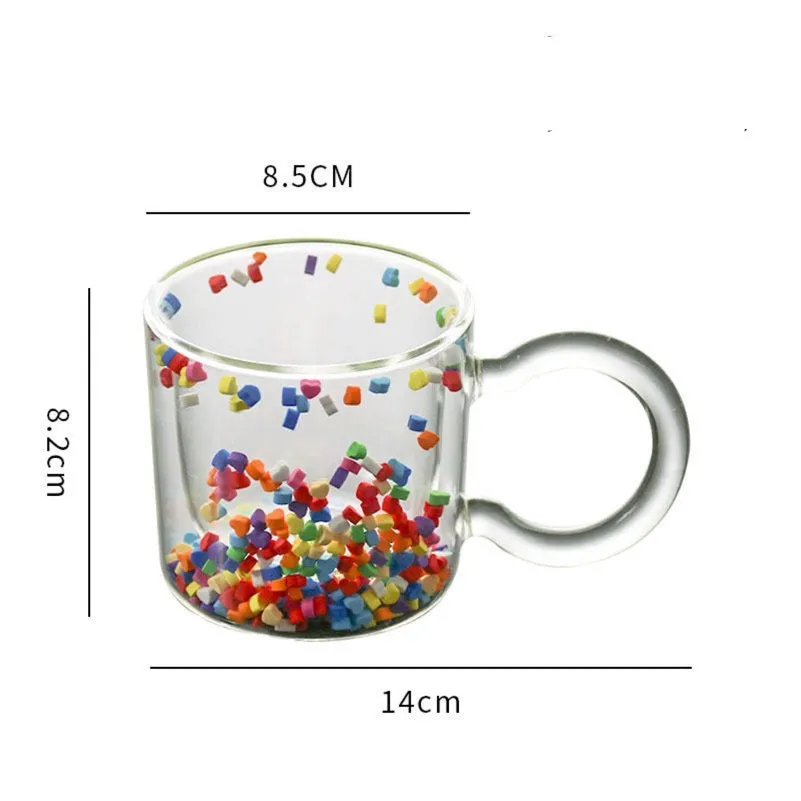 FLOATING HEART INSULATED DOUBLE GLASS MUG