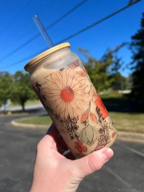 Floral Glass Can Cup