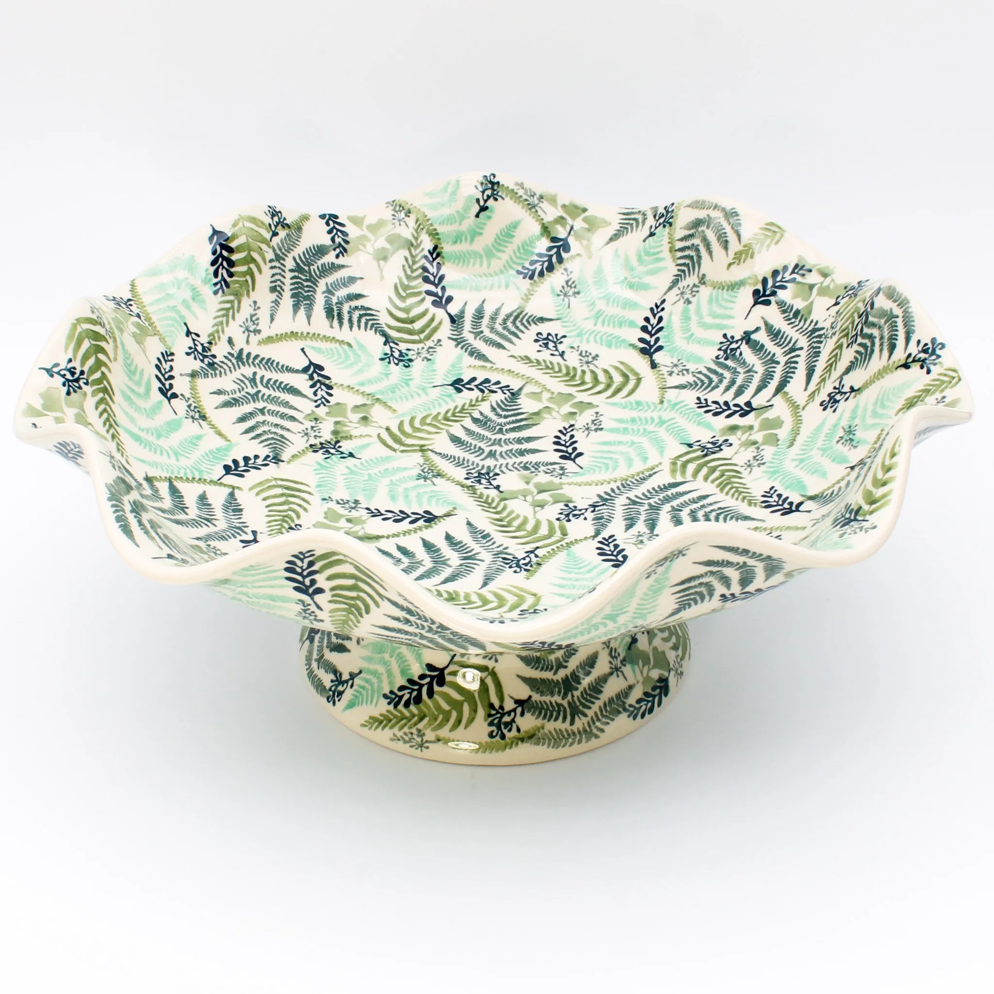 Fluted Pedestal Bowl in Ferns