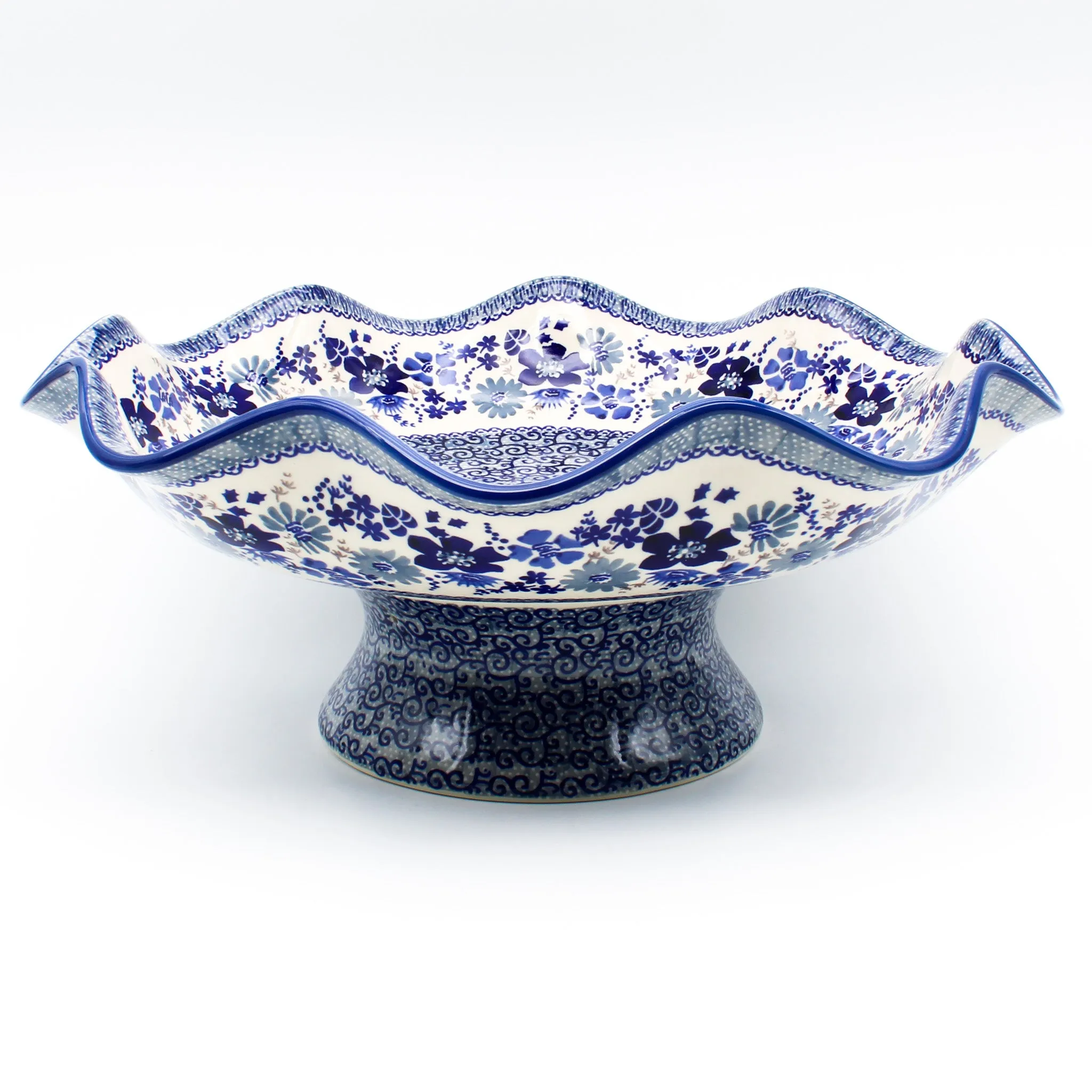 Fluted Pedestal Bowl in Stunning Blue