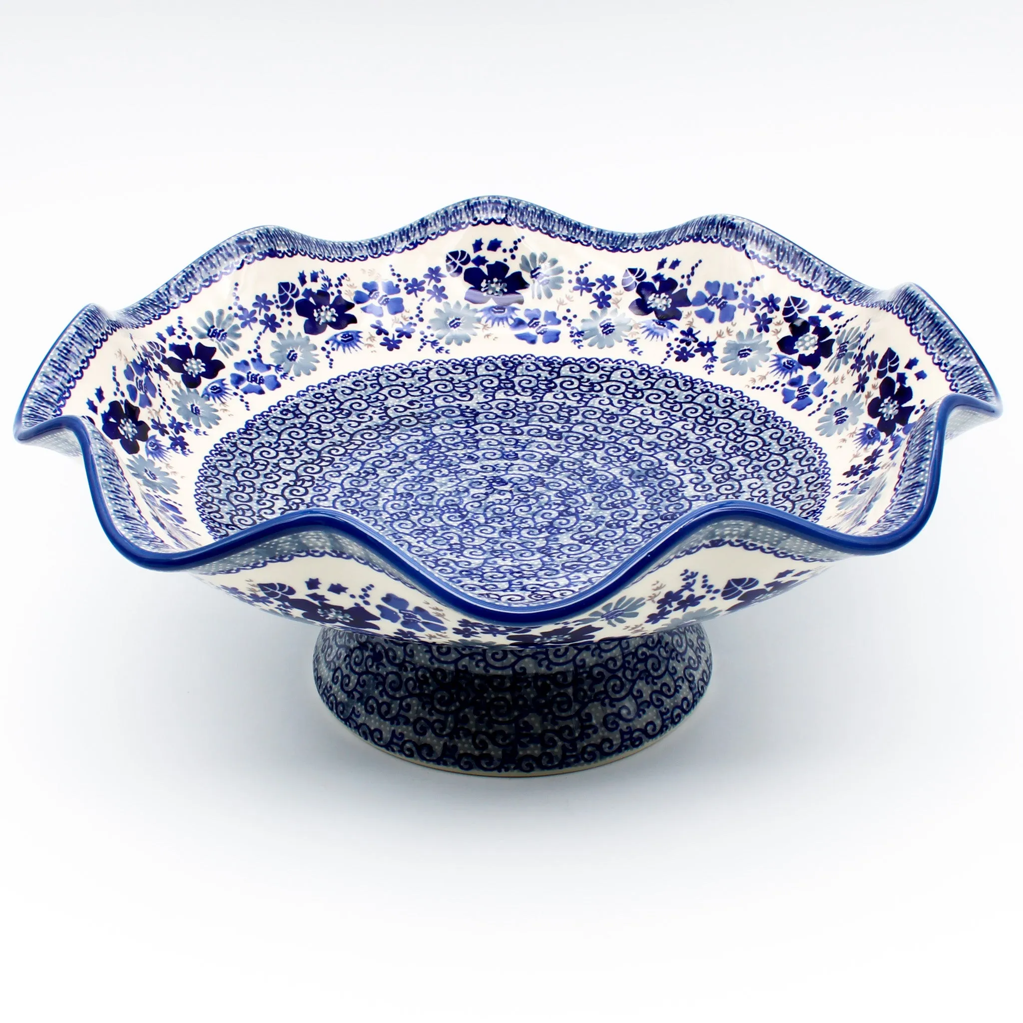 Fluted Pedestal Bowl in Stunning Blue