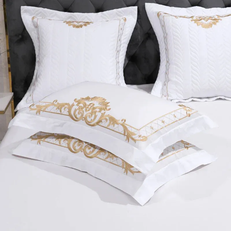 Flytonn-Egyptian Cotton Bedding Set, Duvet Cover, Bed Sheet, Pillowcases, Luxury European Palace Style, Gold Embroidery, 4 Pcs, 7Pcs