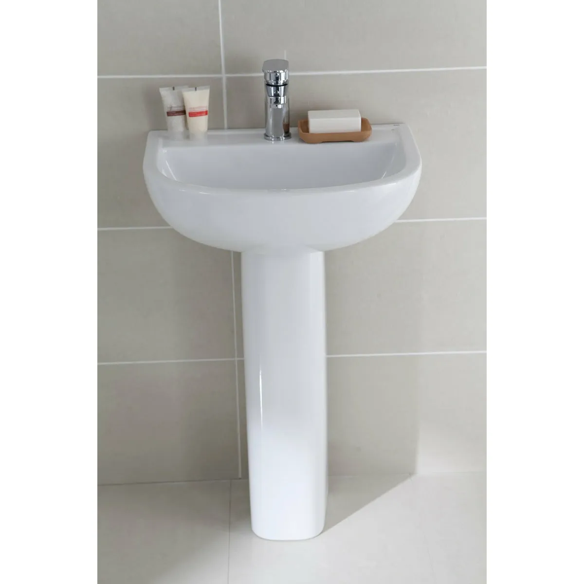 Frontline White Compact Full Pedestal Basin - 1 Tap Hole