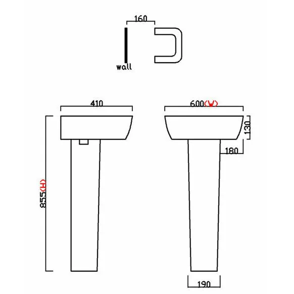 Frontline White Cubix 600mm Full Pedestal Basin