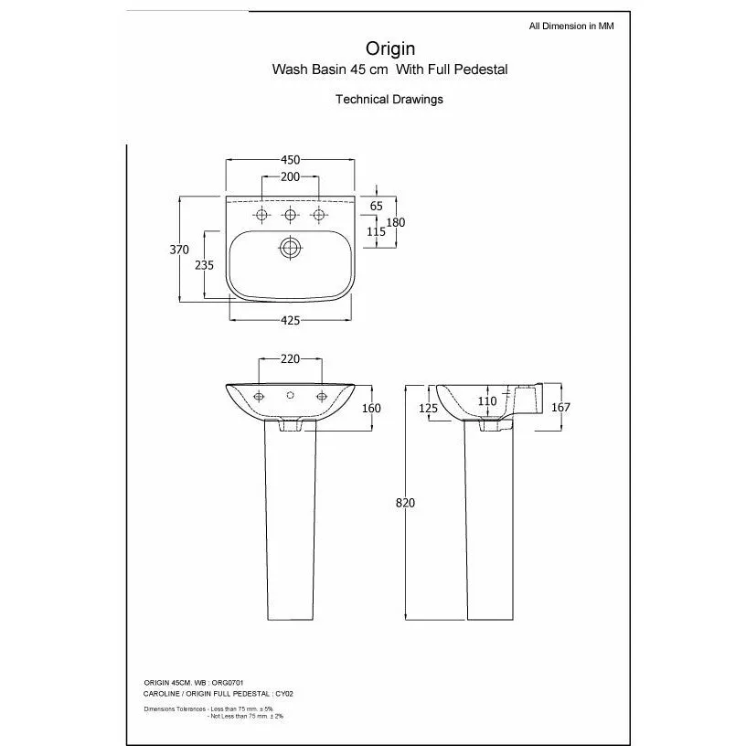 Frontline White Origin 62 Full Pedestal Basin