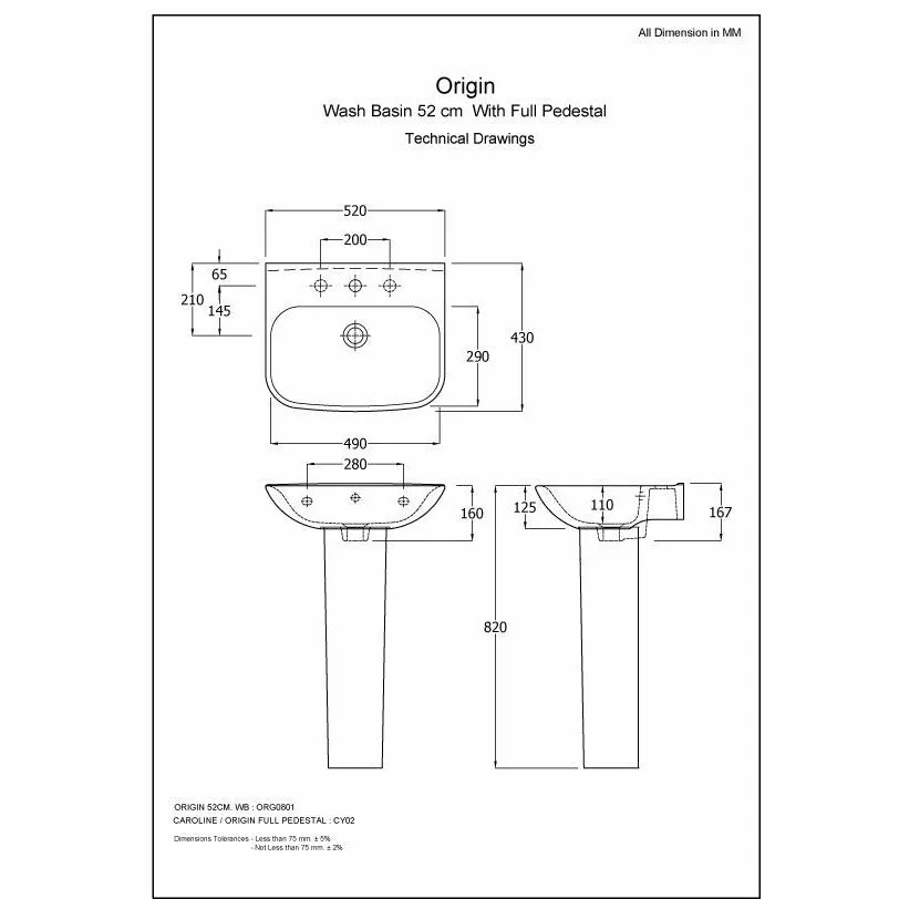 Frontline White Origin 62 Full Pedestal Basin