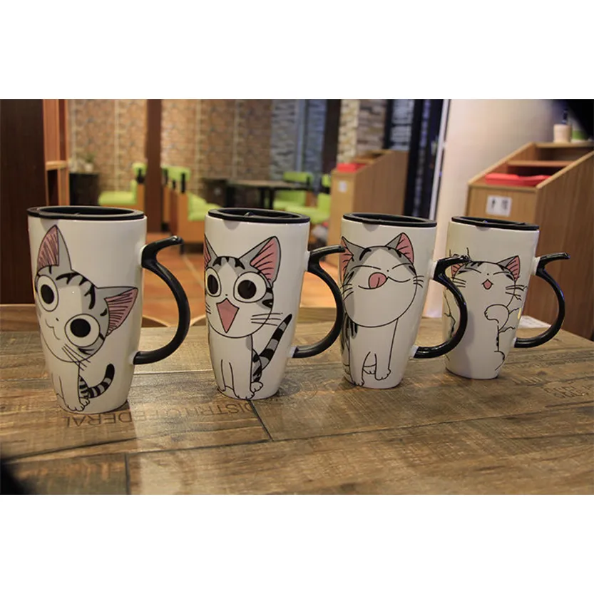 Funki Buys | Mugs | Large Ceramics Cat Mug | Spoon Lid | 20oz