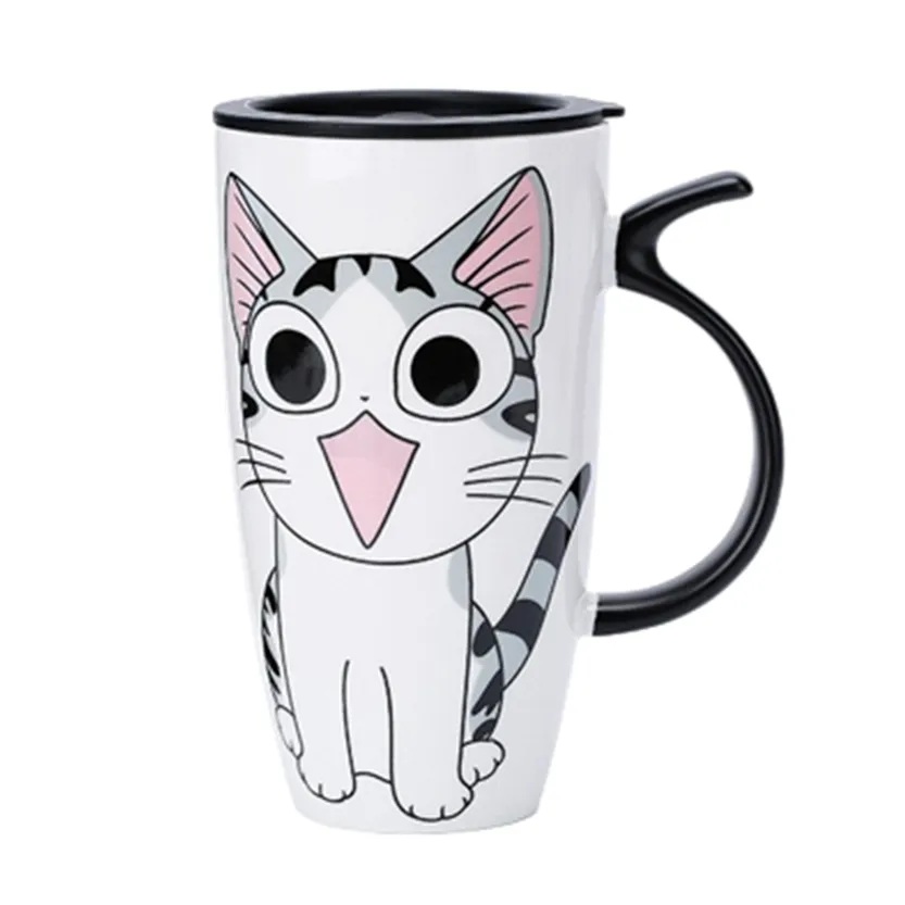 Funki Buys | Mugs | Large Ceramics Cat Mug | Spoon Lid | 20oz