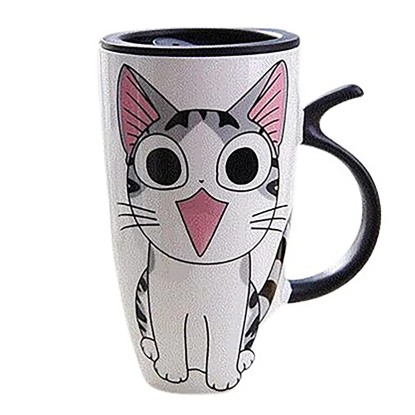 Funki Buys | Mugs | Large Ceramics Cat Mug | Spoon Lid | 20oz