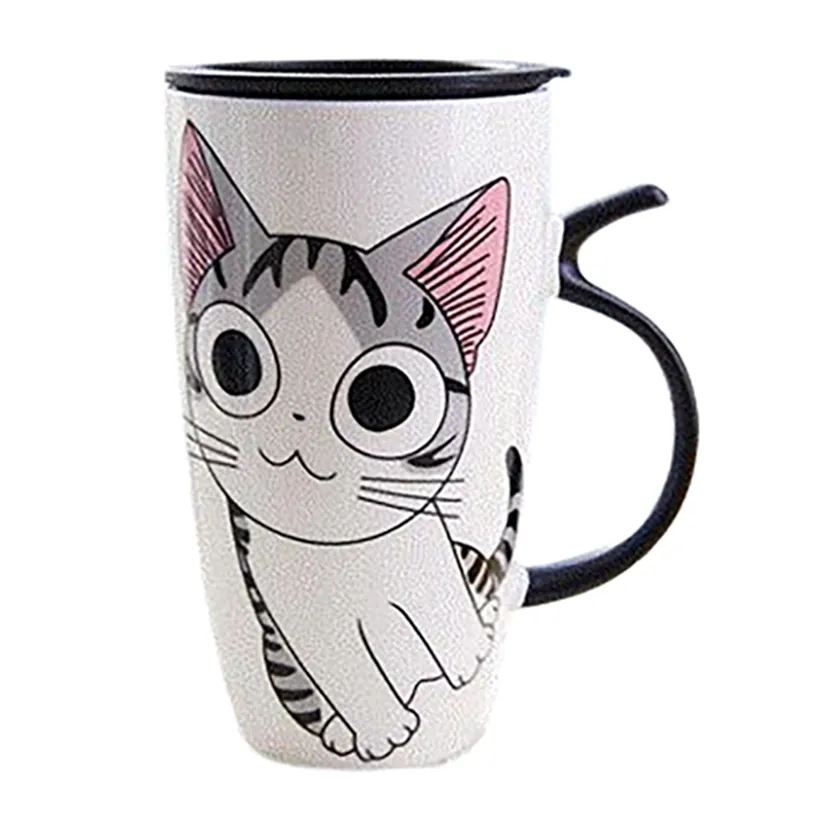 Funki Buys | Mugs | Large Ceramics Cat Mug | Spoon Lid | 20oz