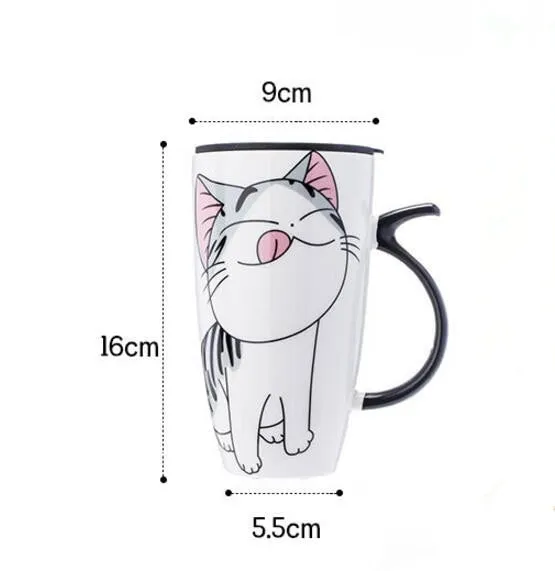 Funki Buys | Mugs | Large Ceramics Cat Mug | Spoon Lid | 20oz