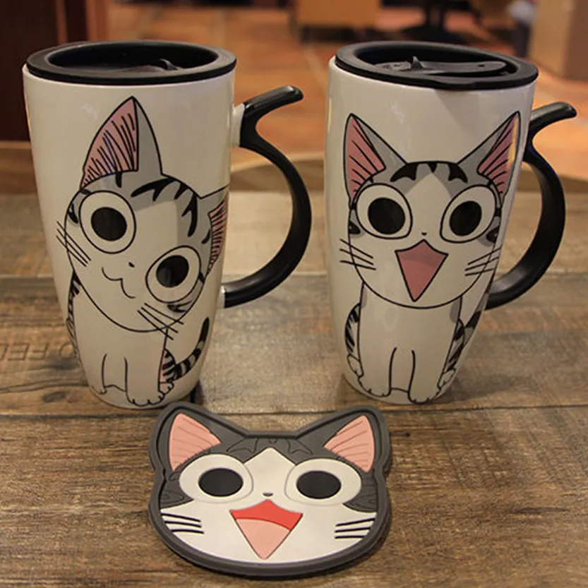 Funki Buys | Mugs | Large Ceramics Cat Mug | Spoon Lid | 20oz