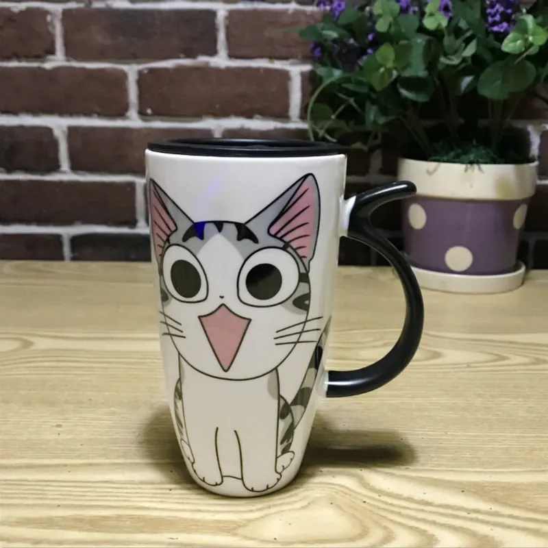 Funki Buys | Mugs | Large Ceramics Cat Mug | Spoon Lid | 20oz