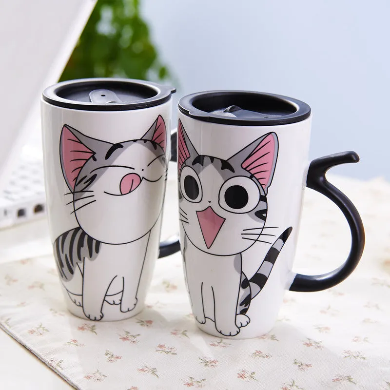 Funki Buys | Mugs | Large Ceramics Cat Mug | Spoon Lid | 20oz