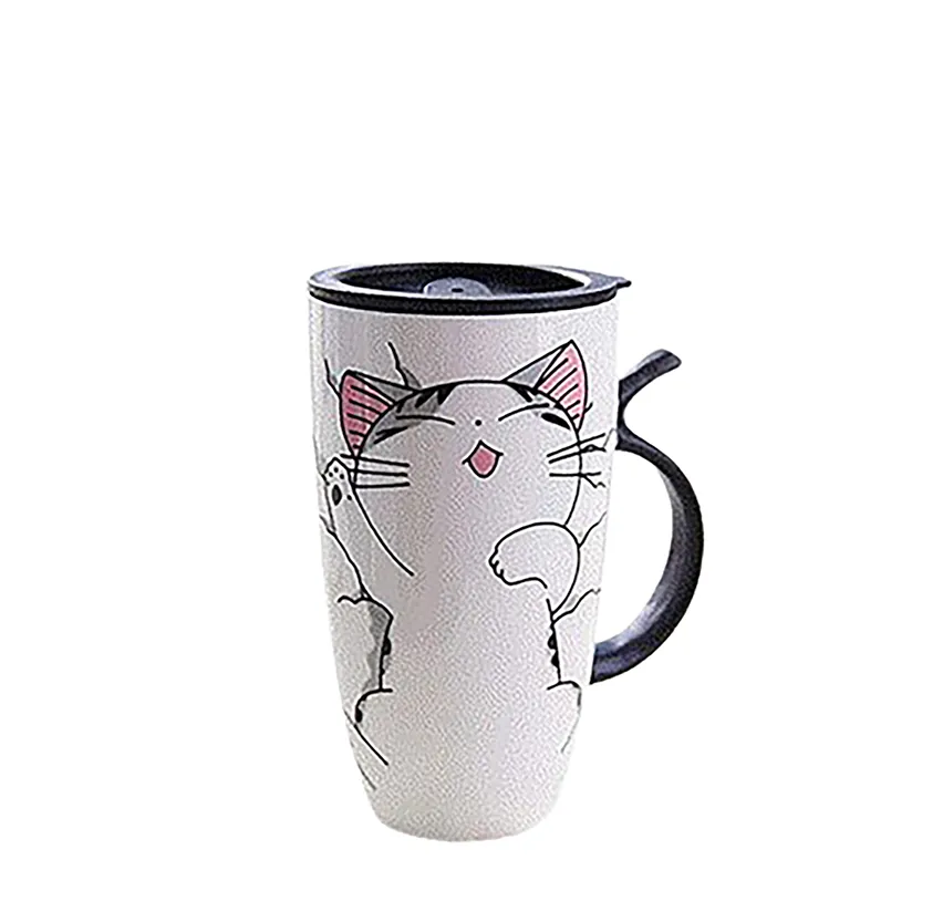 Funki Buys | Mugs | Large Ceramics Cat Mug | Spoon Lid | 20oz