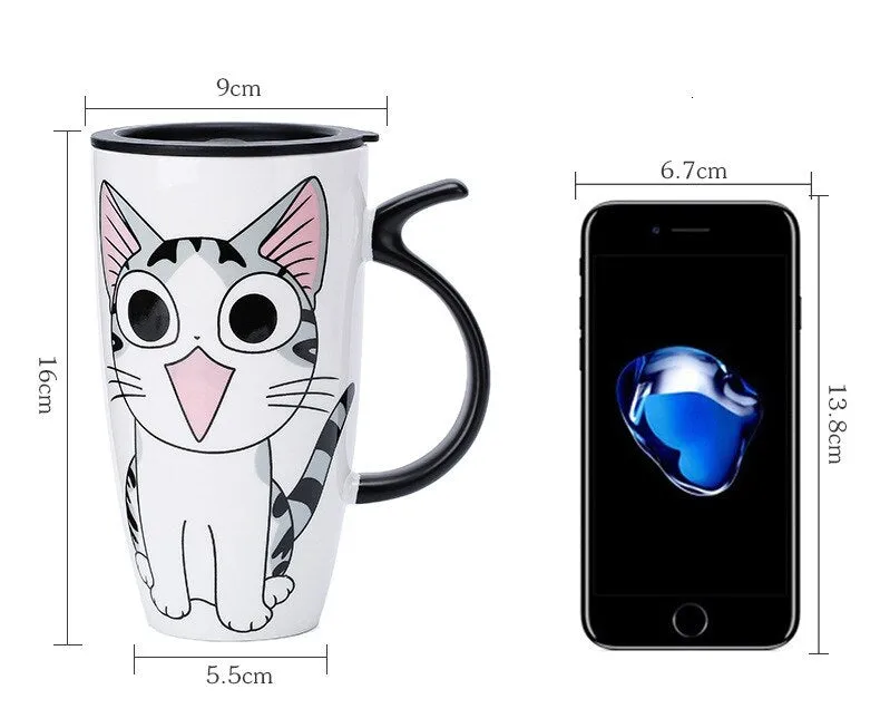 Funki Buys | Mugs | Large Ceramics Cat Mug | Spoon Lid | 20oz