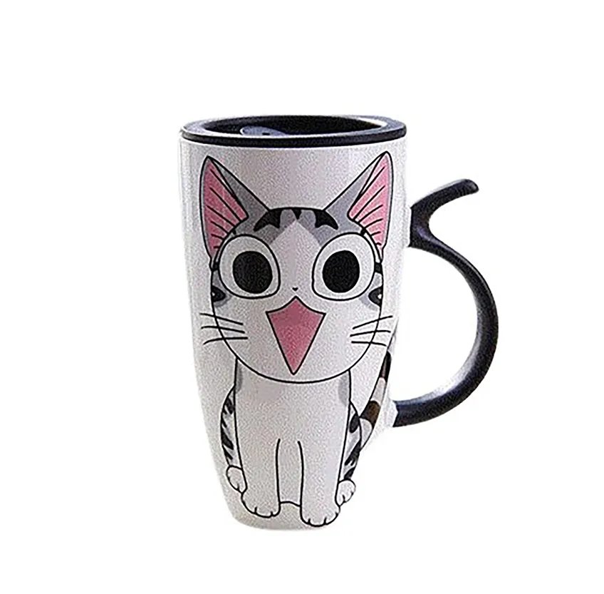 Funki Buys | Mugs | Large Ceramics Cat Mug | Spoon Lid | 20oz