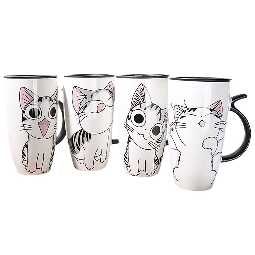 Funki Buys | Mugs | Large Ceramics Cat Mug | Spoon Lid | 20oz