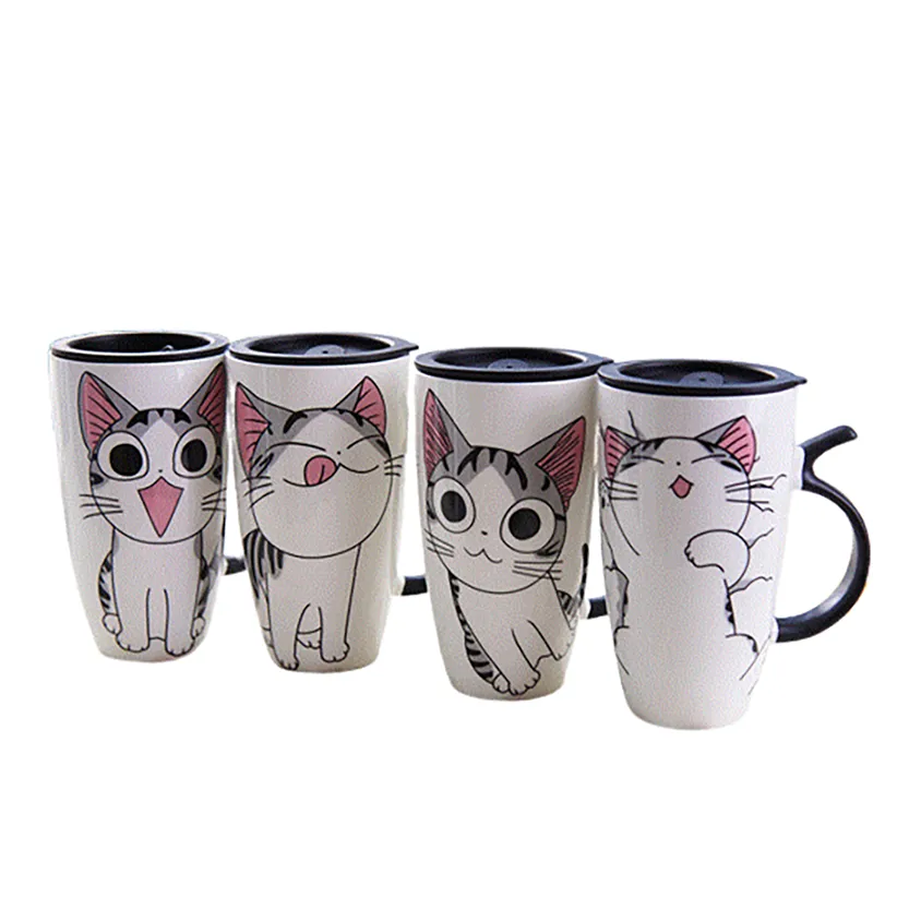 Funki Buys | Mugs | Large Ceramics Cat Mug | Spoon Lid | 20oz