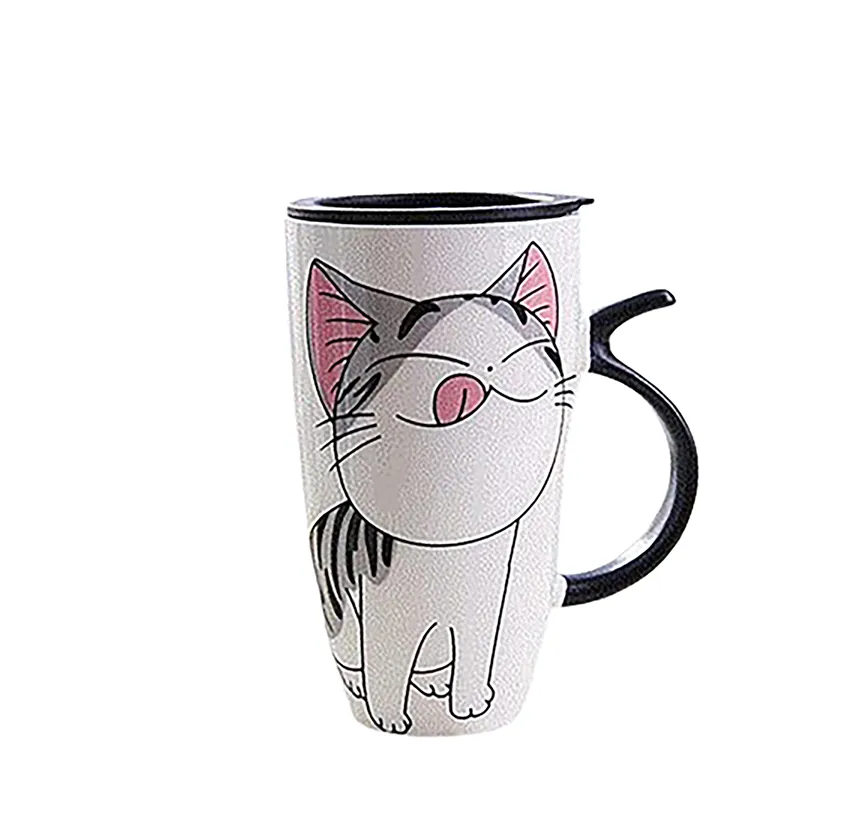 Funki Buys | Mugs | Large Ceramics Cat Mug | Spoon Lid | 20oz