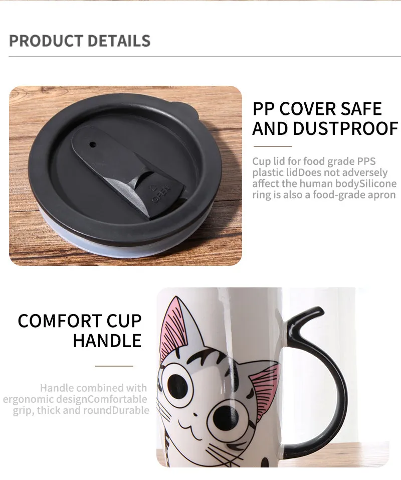 Funki Buys | Mugs | Large Ceramics Cat Mug | Spoon Lid | 20oz