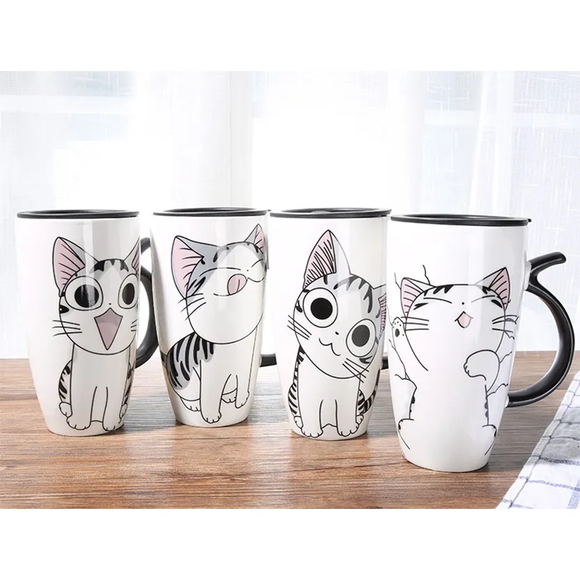 Funki Buys | Mugs | Large Ceramics Cat Mug | Spoon Lid | 20oz