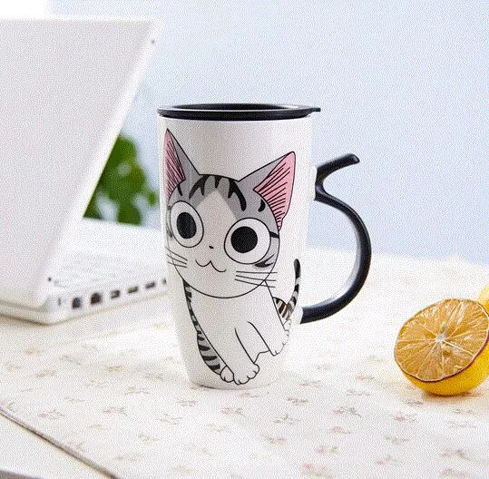 Funki Buys | Mugs | Large Ceramics Cat Mug | Spoon Lid | 20oz