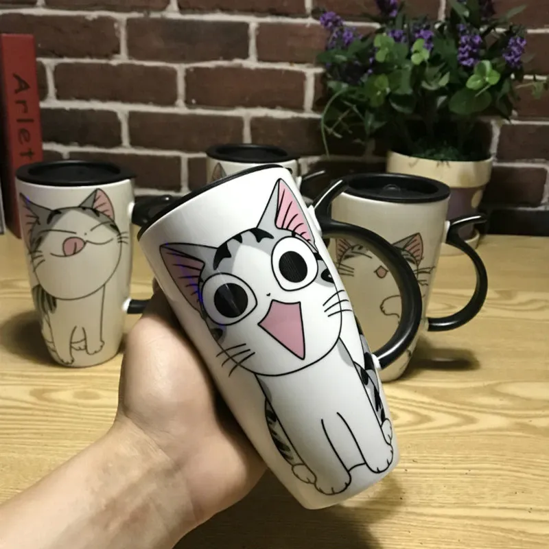 Funki Buys | Mugs | Large Ceramics Cat Mug | Spoon Lid | 20oz