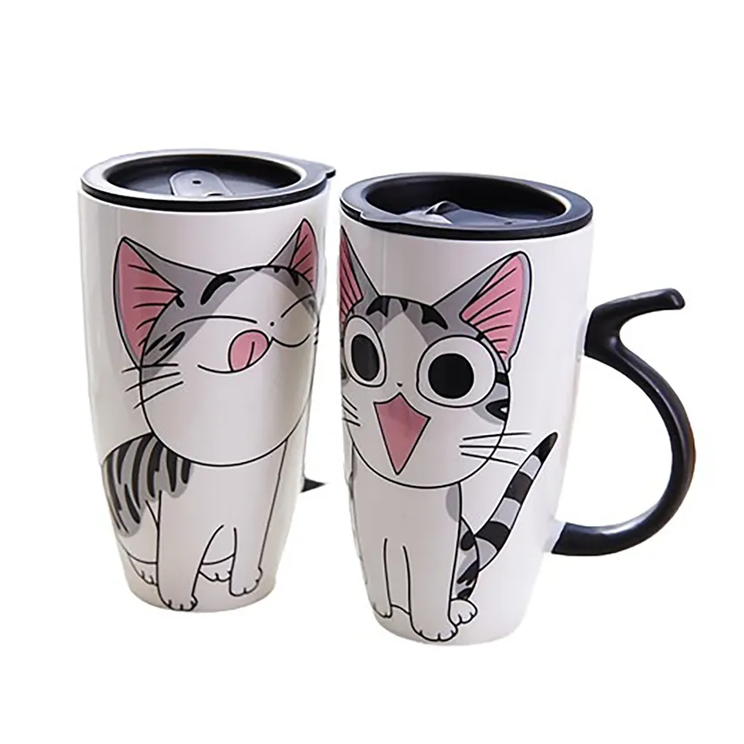 Funki Buys | Mugs | Large Ceramics Cat Mug | Spoon Lid | 20oz