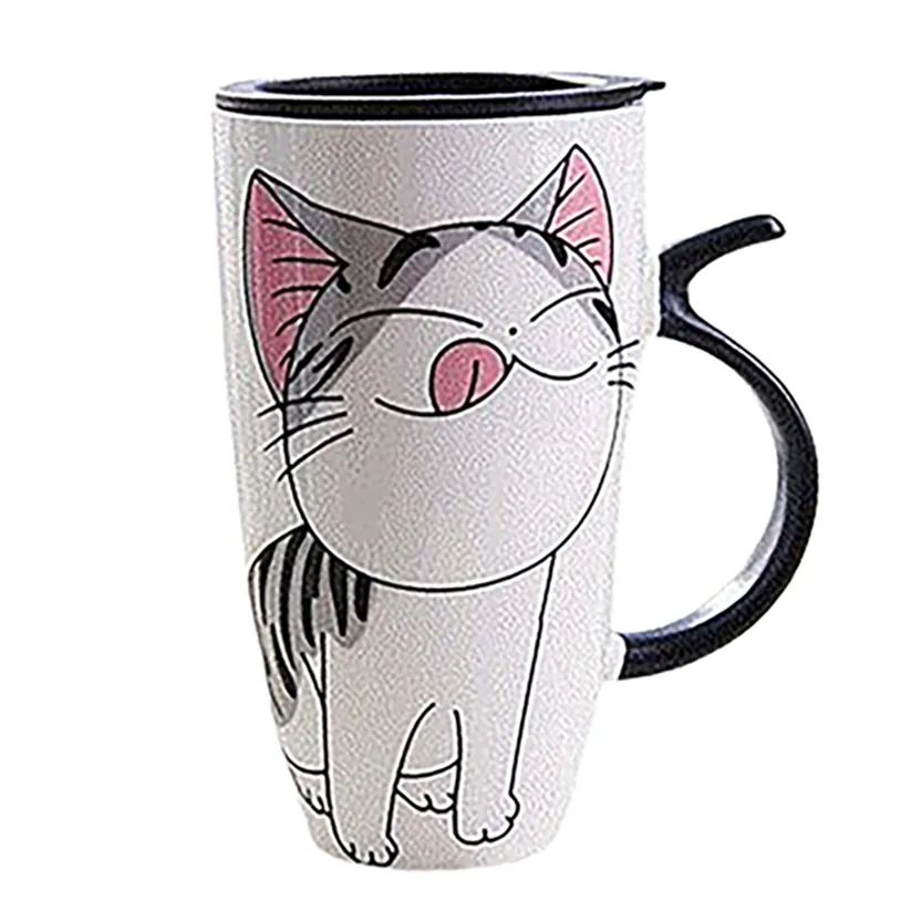 Funki Buys | Mugs | Large Ceramics Cat Mug | Spoon Lid | 20oz