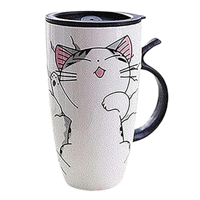 Funki Buys | Mugs | Large Ceramics Cat Mug | Spoon Lid | 20oz