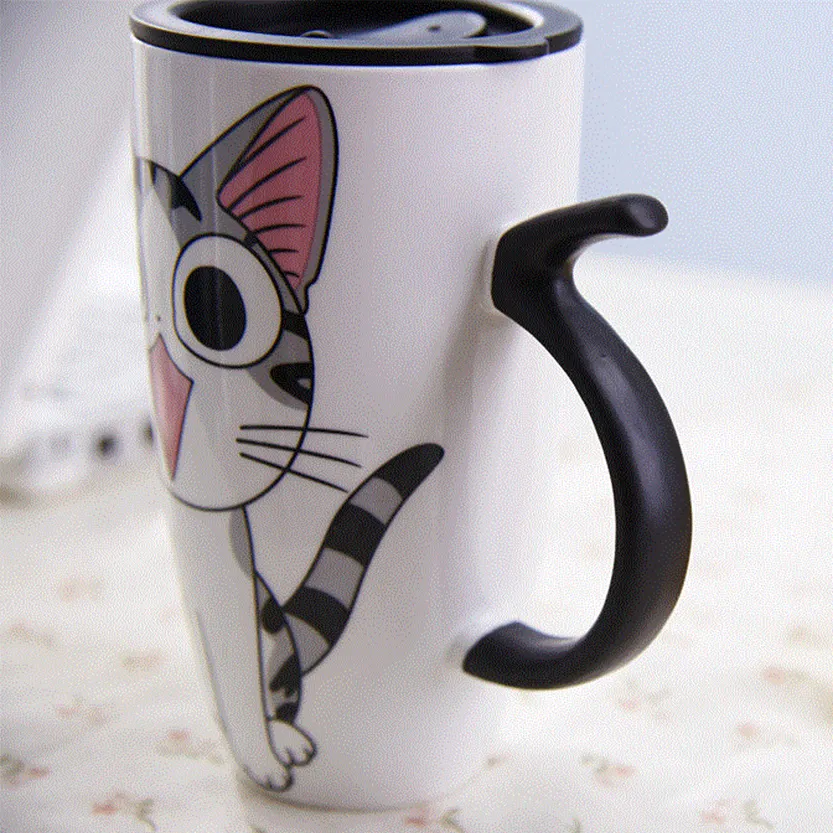 Funki Buys | Mugs | Large Ceramics Cat Mug | Spoon Lid | 20oz