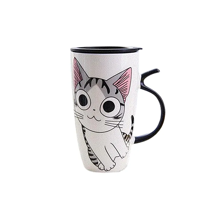 Funki Buys | Mugs | Large Ceramics Cat Mug | Spoon Lid | 20oz