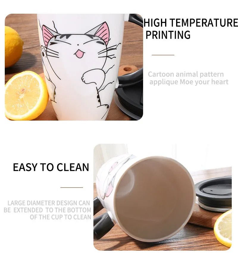 Funki Buys | Mugs | Large Ceramics Cat Mug | Spoon Lid | 20oz