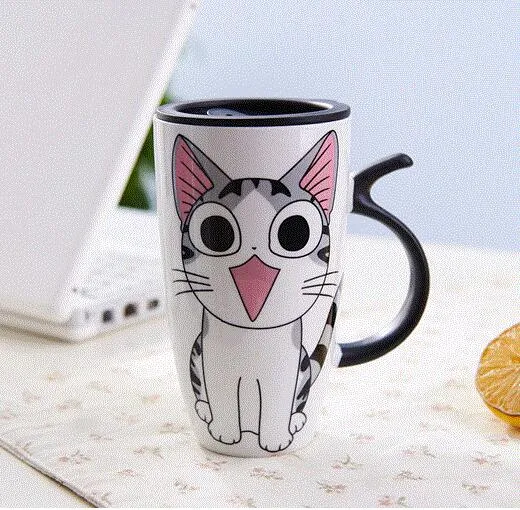 Funki Buys | Mugs | Large Ceramics Cat Mug | Spoon Lid | 20oz