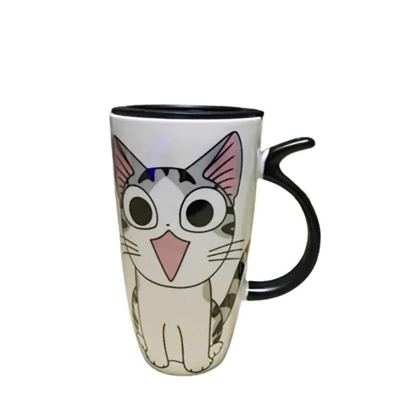 Funki Buys | Mugs | Large Ceramics Cat Mug | Spoon Lid | 20oz