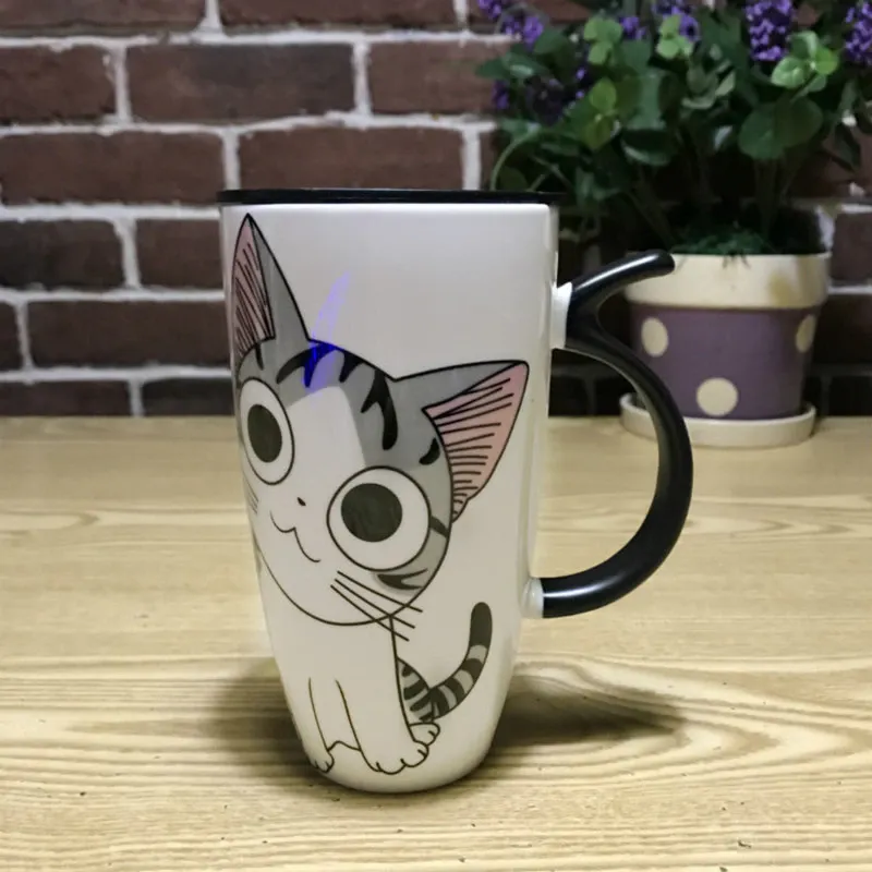 Funki Buys | Mugs | Large Ceramics Cat Mug | Spoon Lid | 20oz