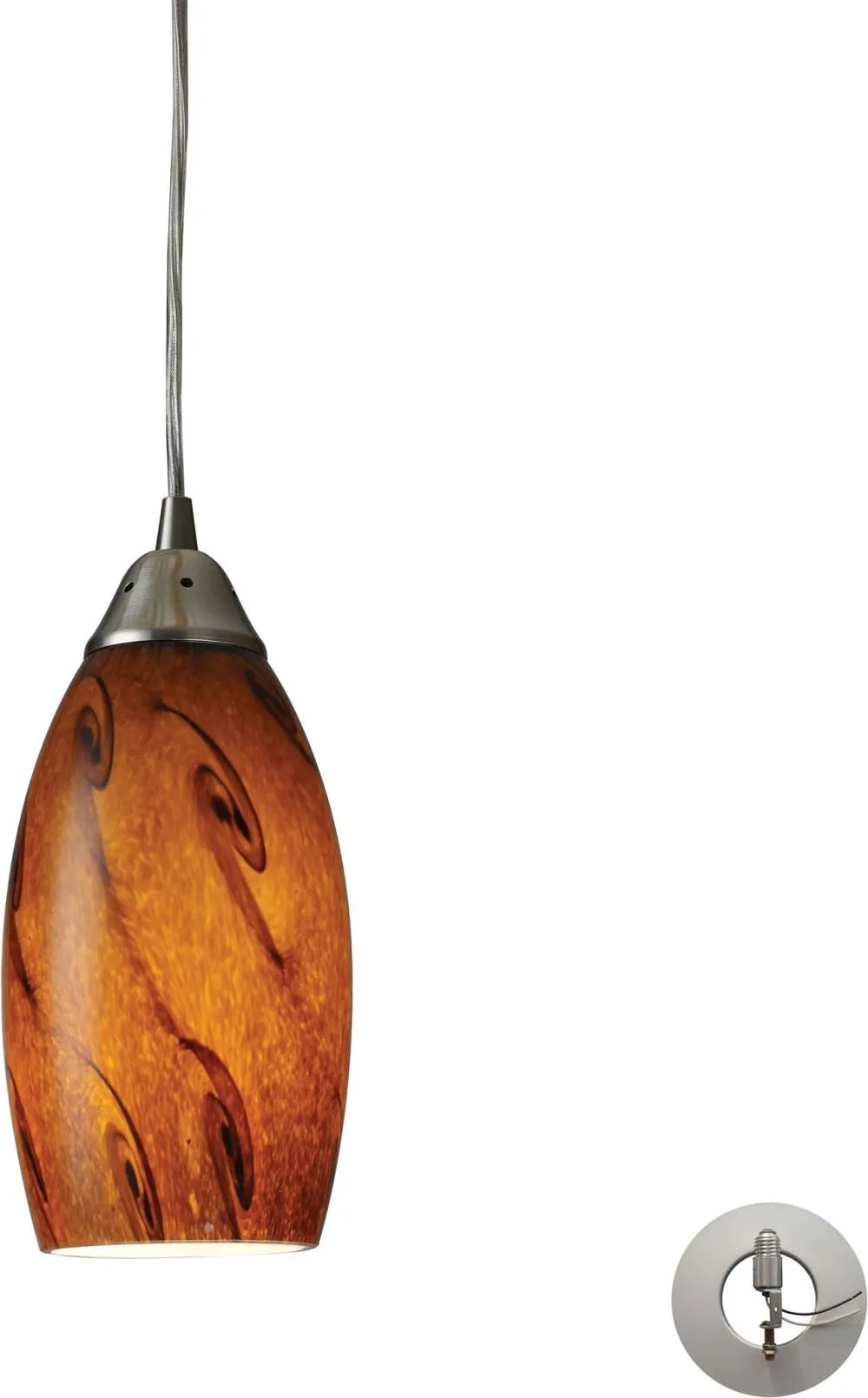 Galaxy 1 Light Pendant In Brown and Satin Nickel - Includes Recessed Lighting Kit