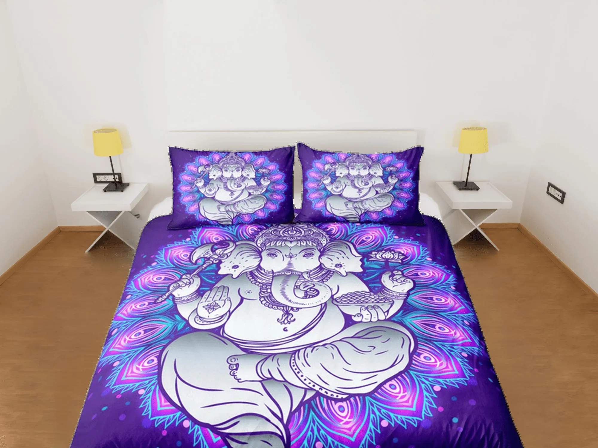 Ganesha Duvet Cover Set Elephant Decor, Indian Decor Hindu Gift Bedding Set, Bedding