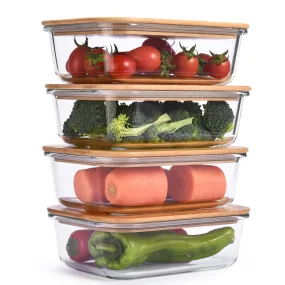 Glass Food Storage Containers With Bamboo Lids (Pack Of 4) - Stackable Meal Prep